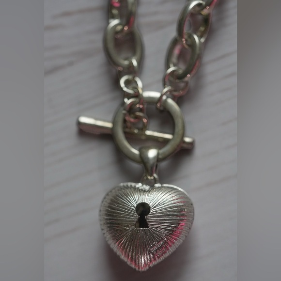 Crystal Heart Lock Valentine Charm Bracelet Silvertone - Picture 3 of 3